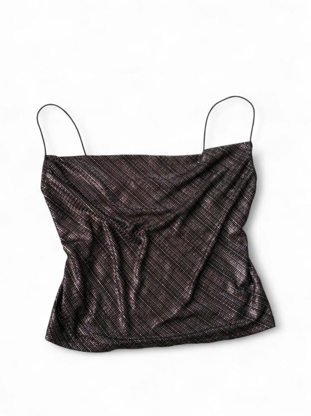 Express Metallic Black Cami Crop Top with Spaghetti Straps